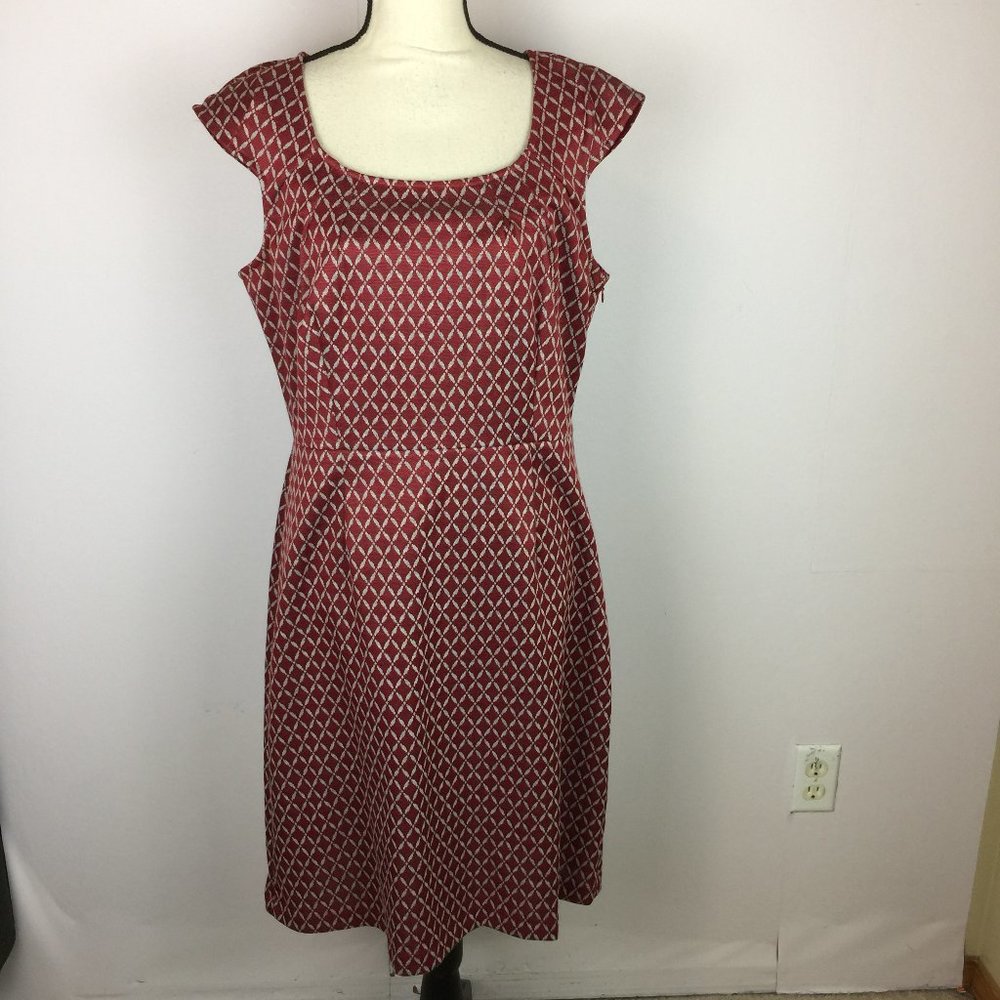 SIGNATURE by SANGRIA A-Line Dress Sz 14 Womans Red Plaid Cap Sleeve Square Neck